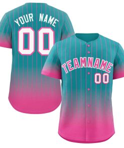 Custom Aqua Pink-White Gradient Stripe Fashion Authentic Baseball Jersey