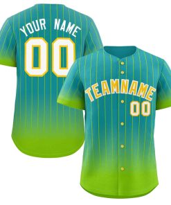 Custom Aqua Neon Green-Gold Gradient Stripe Fashion Authentic Baseball Jersey