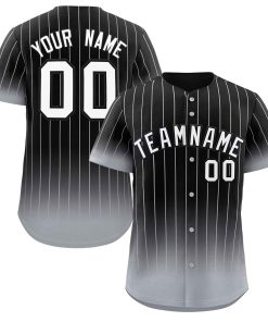 Custom Black Gray-White Gradient Stripe Fashion Authentic Baseball Jersey