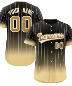 Custom Black Khaki-White Gradient Stripe Fashion Authentic Baseball Jersey