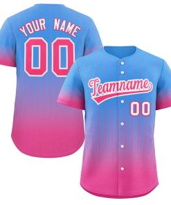 Custom Powder Blue Pink-White Gradient Stripe Fashion Authentic Baseball Jersey