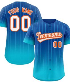 Custom Royal Sky Blue-Orange Gradient Stripe Fashion Authentic Baseball Jersey