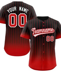 Custom Black Red-White Gradient Stripe Fashion Authentic Baseball Jersey