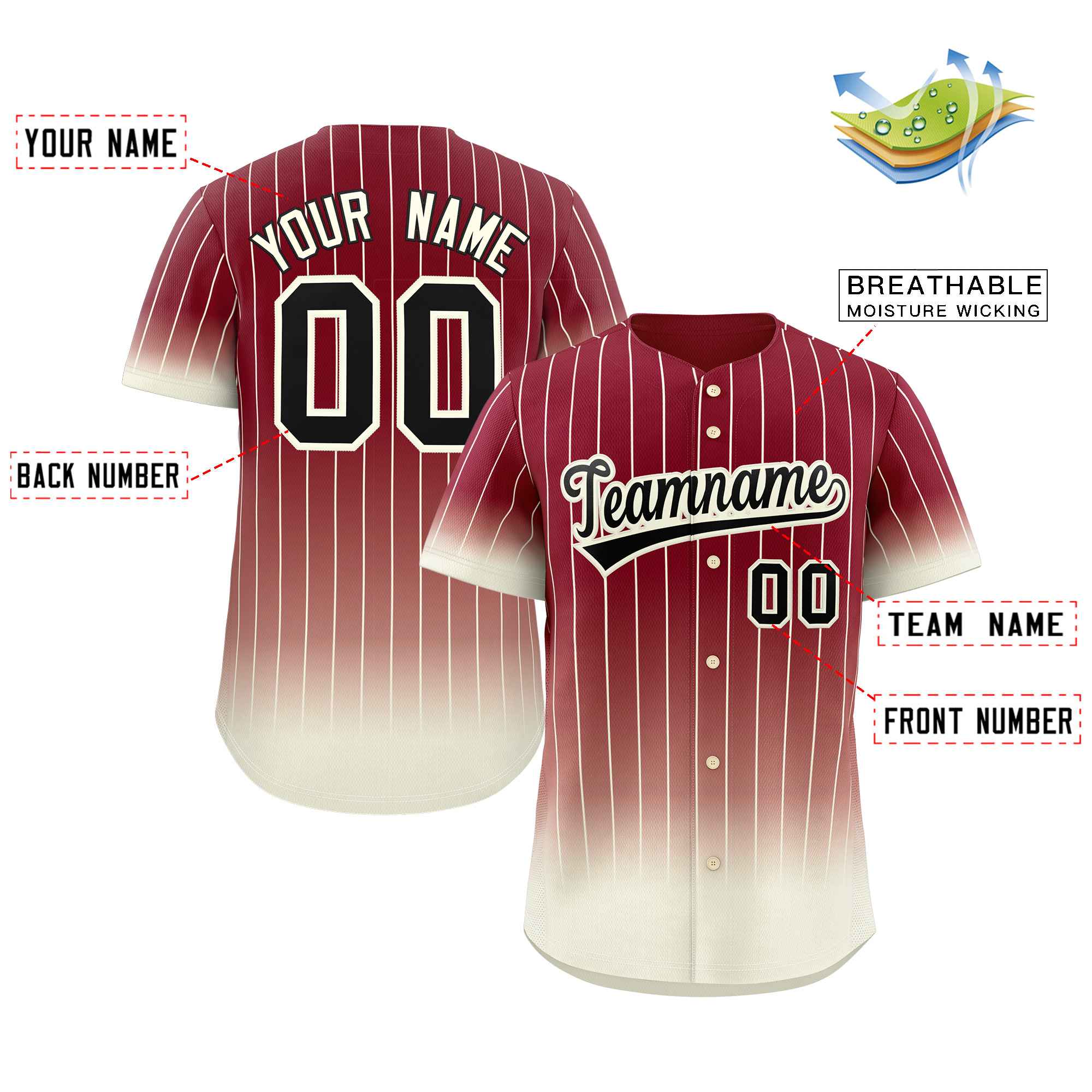 Custom Crimson Cream-Black Gradient Stripe Fashion Authentic Baseball Jersey - Image 2