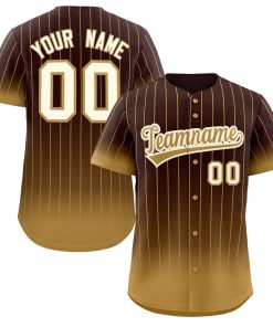 Custom Brown Old Gold-Cream Gradient Stripe Fashion Authentic Baseball Jersey