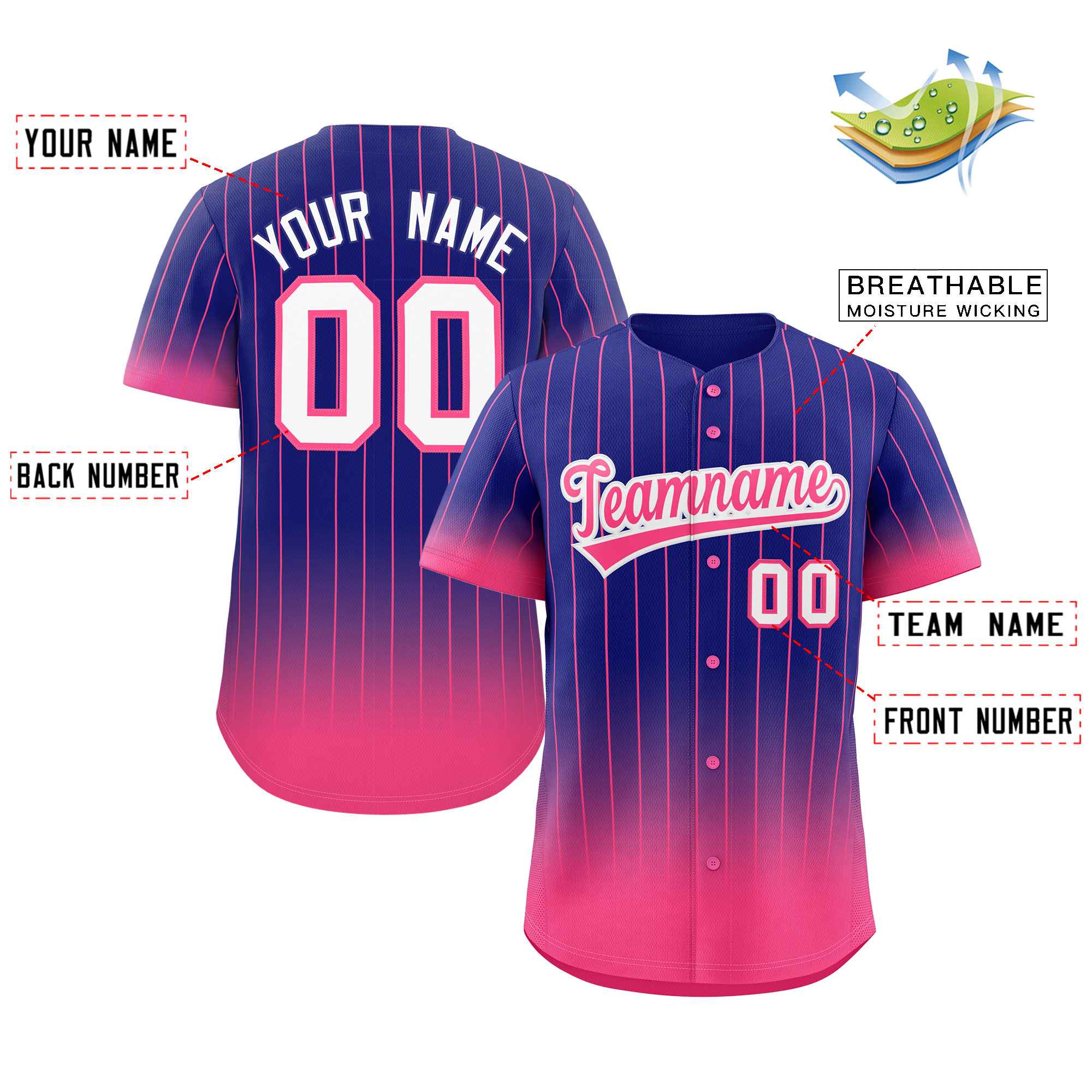 Custom Purple Pink-White Gradient Stripe Fashion Authentic Baseball Jersey - Image 2