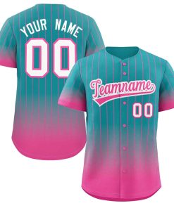 Custom Aqua Pink-White Gradient Stripe Fashion Authentic Baseball Jersey