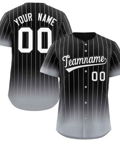 Custom Black Gray-White Gradient Stripe Fashion Authentic Baseball Jersey