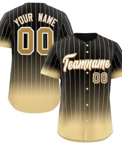 Custom Black Khaki-White Gradient Stripe Fashion Authentic Baseball Jersey