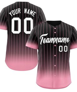 Custom Black Pink-White Gradient Stripe Fashion Authentic Baseball Jersey
