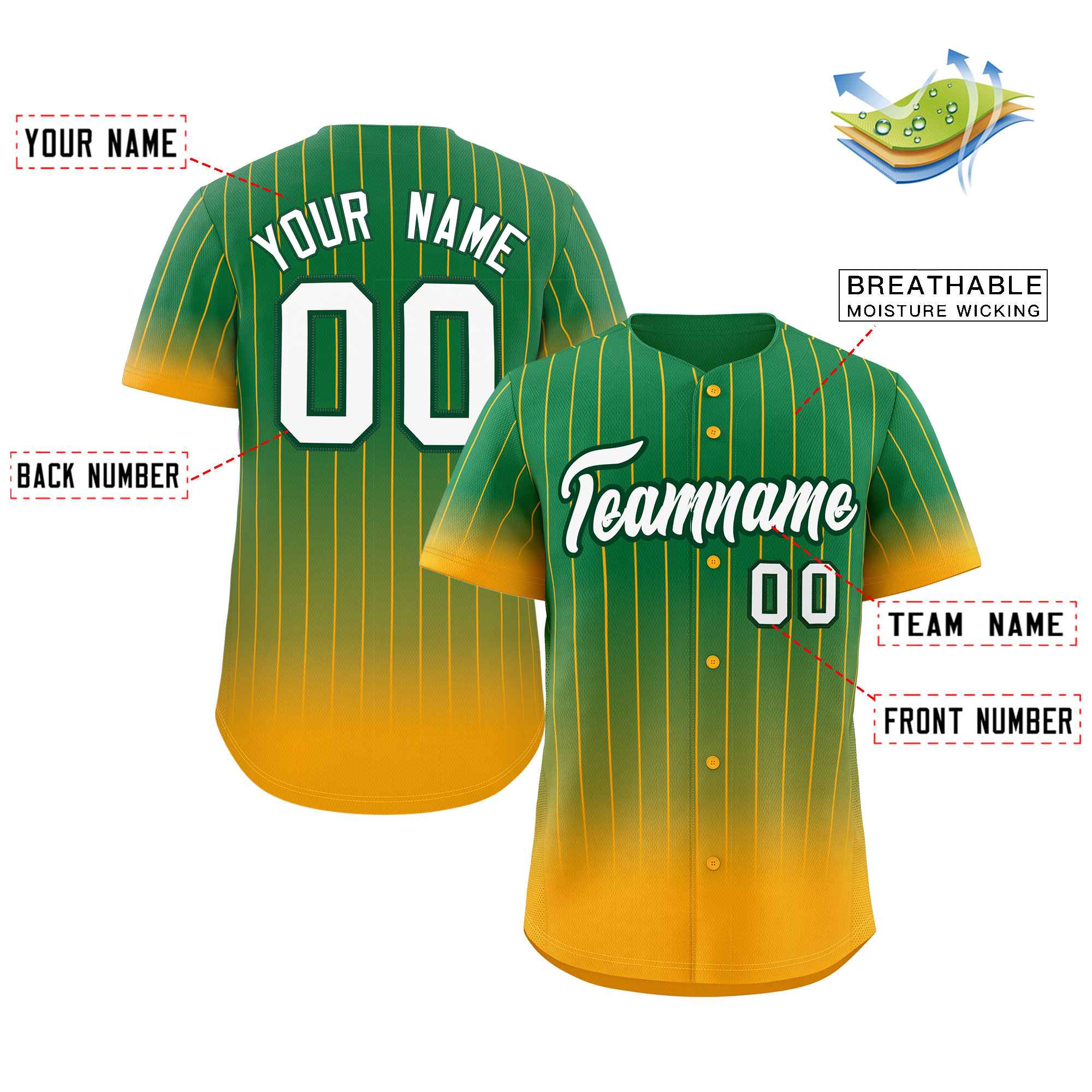 Custom Teal Yellow-White Gradient Stripe Fashion Authentic Baseball Jersey - Image 2