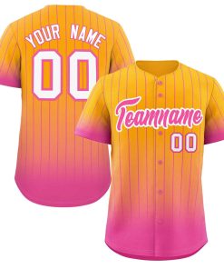Custom Yellow Pink-White Gradient Stripe Fashion Authentic Baseball Jersey