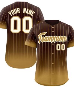 Custom Brown Old Gold-Cream Gradient Stripe Fashion Authentic Baseball Jersey