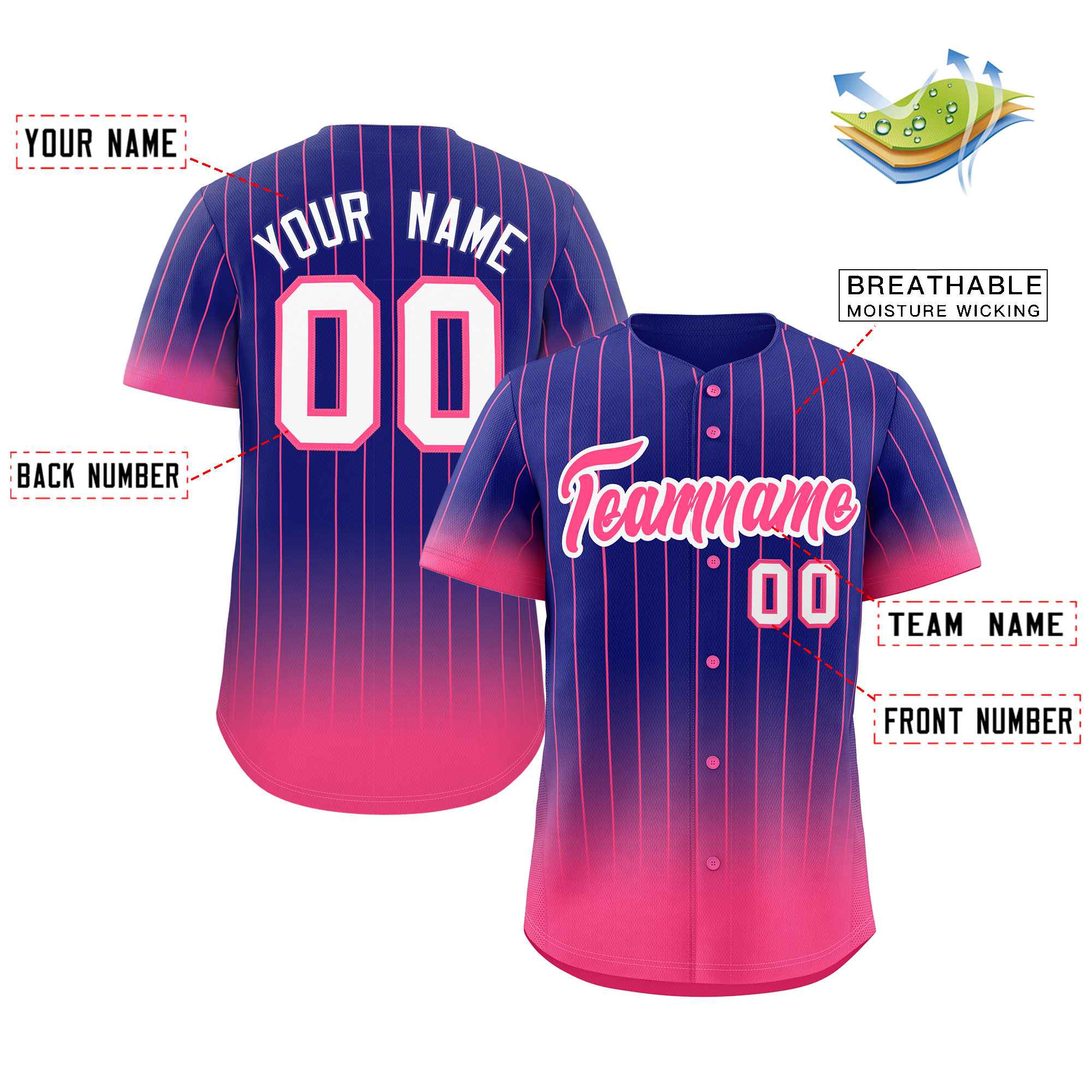 Custom Purple Pink-White Gradient Stripe Fashion Authentic Baseball Jersey - Image 2