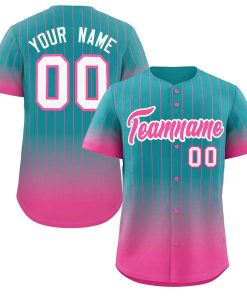 Custom Aqua Pink-White Gradient Stripe Fashion Authentic Baseball Jersey