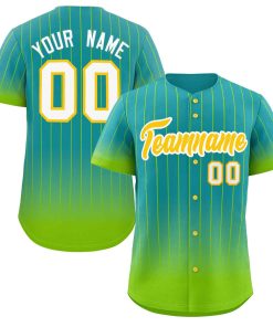 Custom Aqua Neon Green-Gold Gradient Stripe Fashion Authentic Baseball Jersey