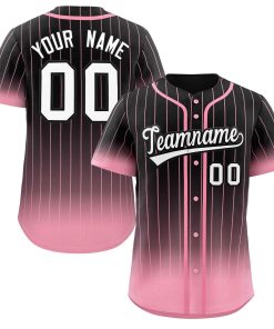 Custom Black Pink-White Gradient Stripe Fashion Authentic Baseball Jersey