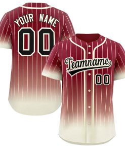 Custom Crimson Cream-Black Gradient Stripe Fashion Authentic Baseball Jersey