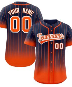 Custom Navy Orange-White Gradient Stripe Fashion Authentic Baseball Jersey