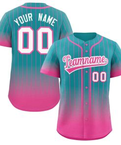 Custom Aqua Pink-White Gradient Stripe Fashion Authentic Baseball Jersey