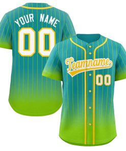 Custom Aqua Neon Green-Gold Gradient Stripe Fashion Authentic Baseball Jersey