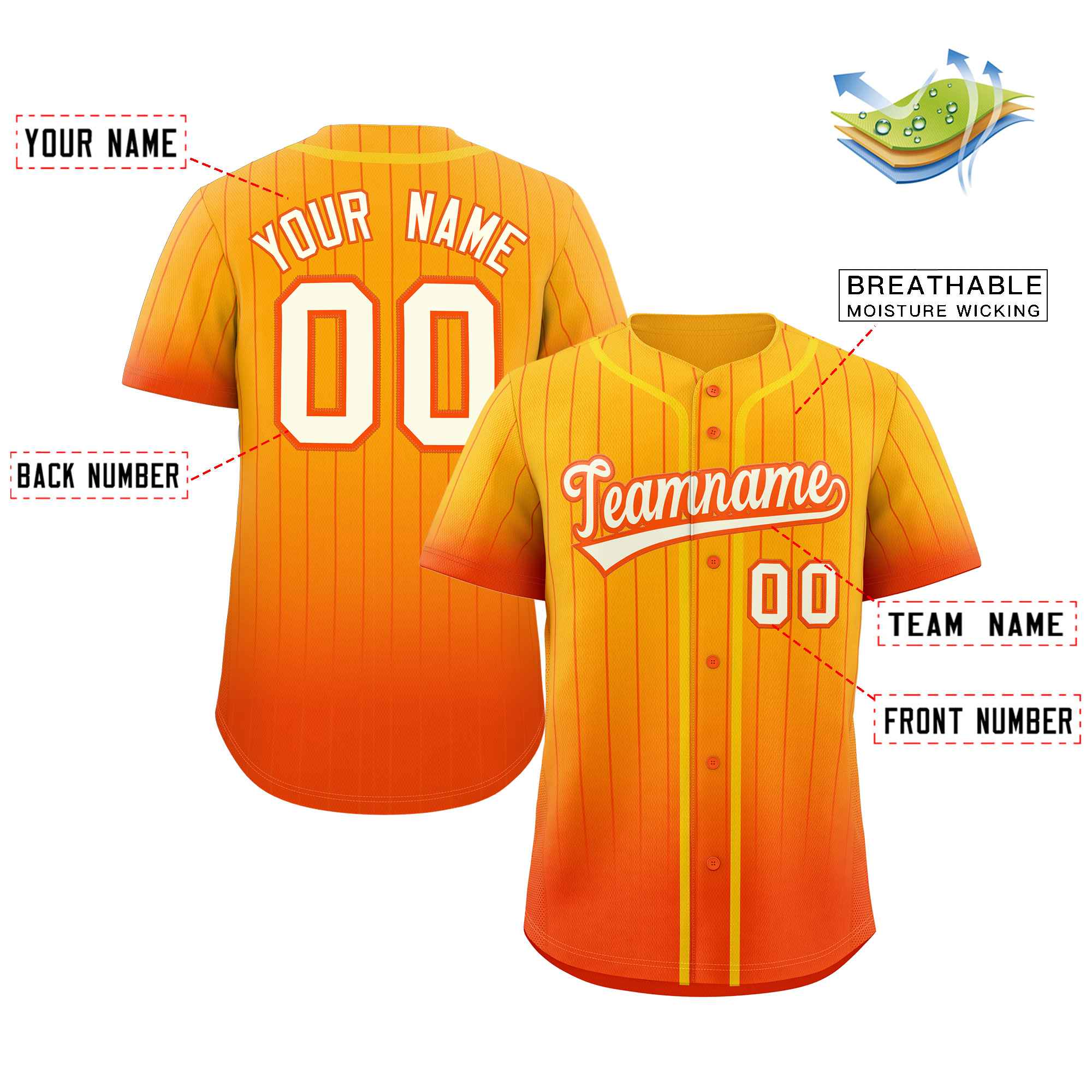 Custom Yellow Orange-White Gradient Stripe Fashion Authentic Baseball Jersey - Image 2
