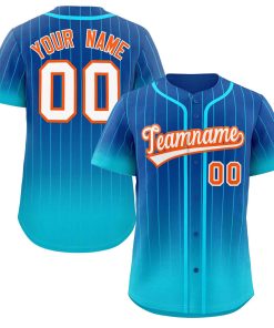 Custom Royal Sky Blue-Orange Gradient Stripe Fashion Authentic Baseball Jersey
