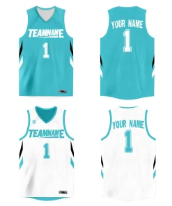 Custom Aqua White  Double Side Tops Athletic Basketball Jersey