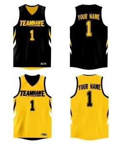 Custom Black Yellow  Double Side Tops Athletic Basketball Jersey