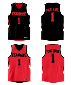 Custom Black Red  Double Side Tops Athletic Basketball Jersey