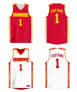 Custom Red White  Double Side Tops Athletic Basketball Jersey