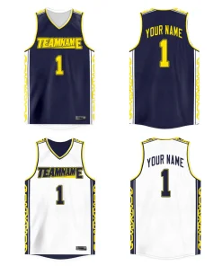 Custom Navy White  Double Side Tops Athletic Basketball Jersey