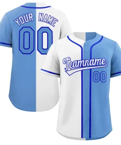 Custom White Light Blue-Royal Split Fashion Authentic Baseball Jersey
