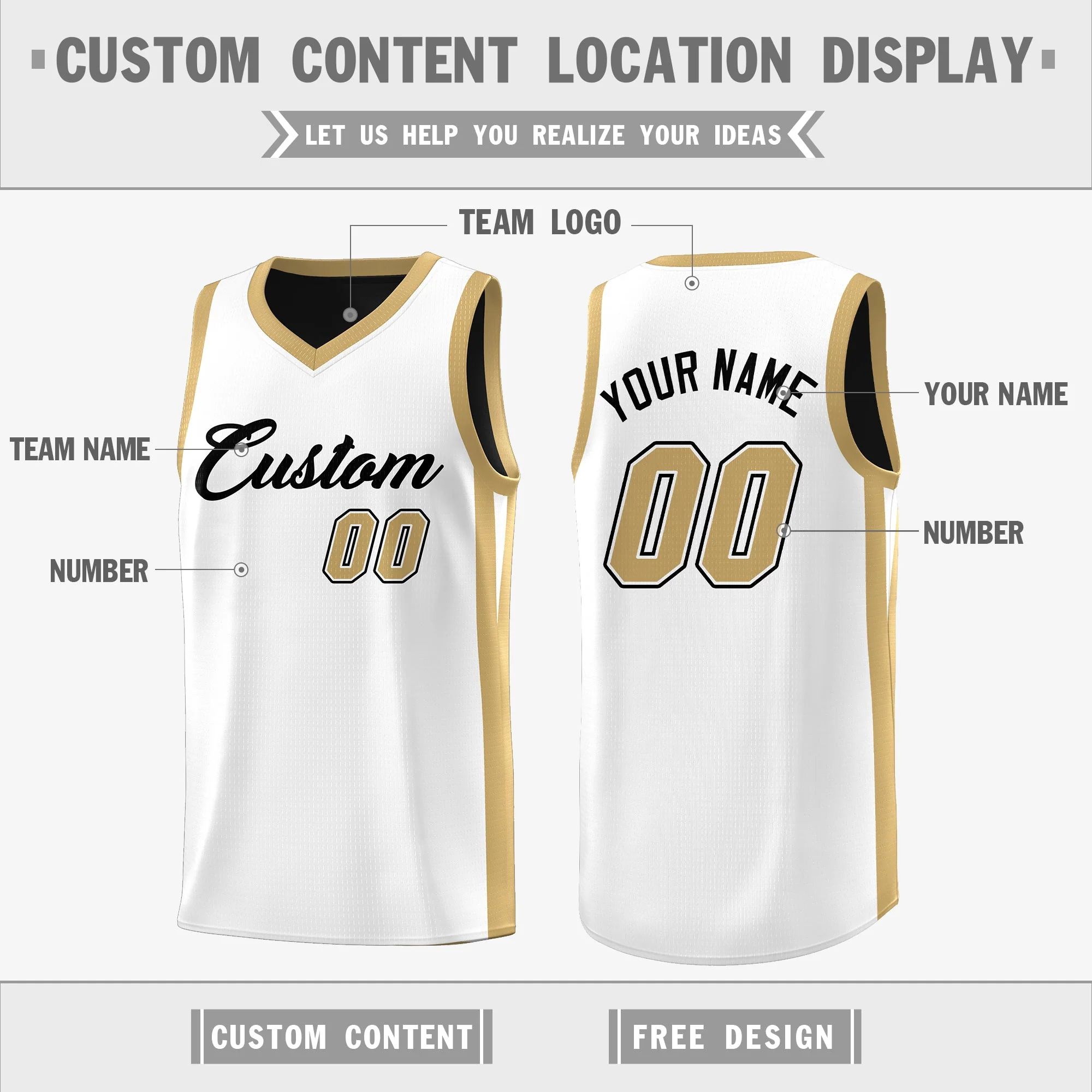 Custom Black White-Khaki Double Side Tops Athletic Basketball Jersey - Image 4