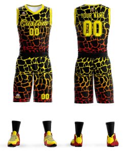 Custom Black Gold-Red Spotted Graffiti Pattern Sports Uniform Basketball Jersey
