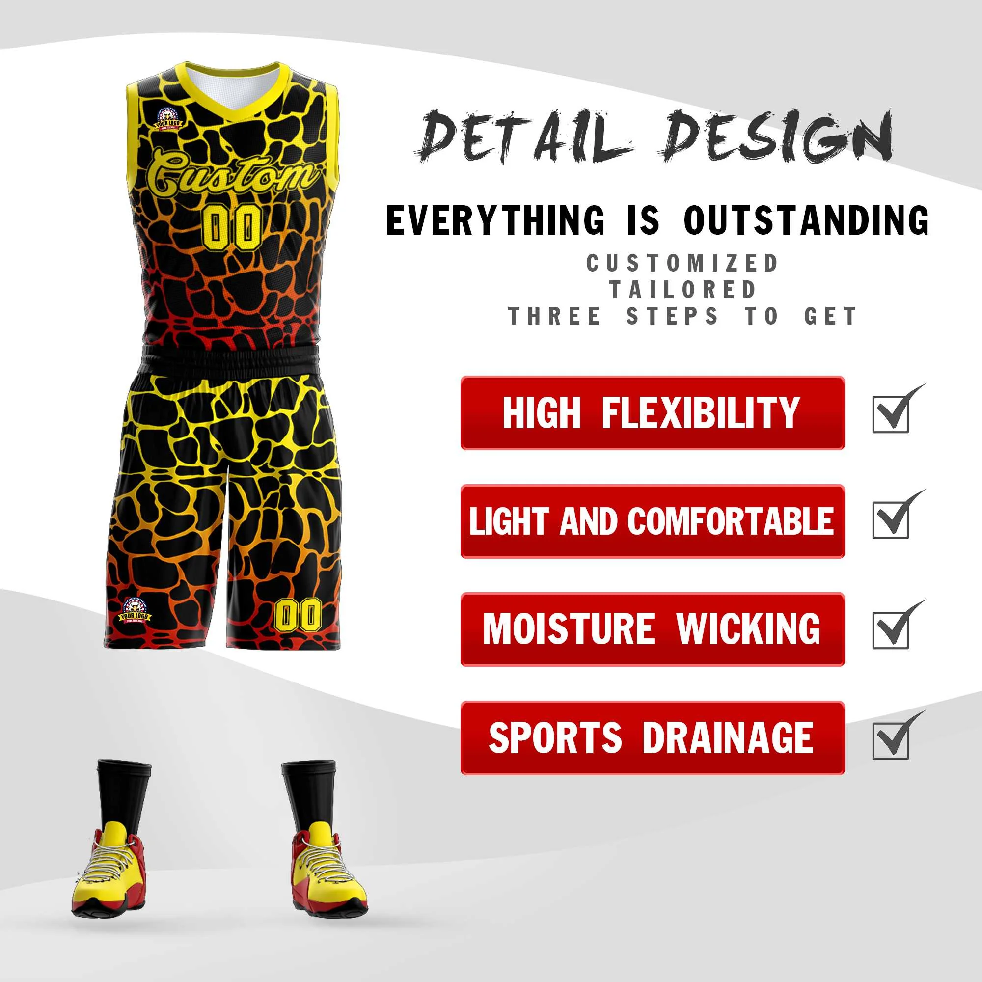 Custom Black Gold-Red Spotted Graffiti Pattern Sports Uniform Basketball Jersey - Image 2