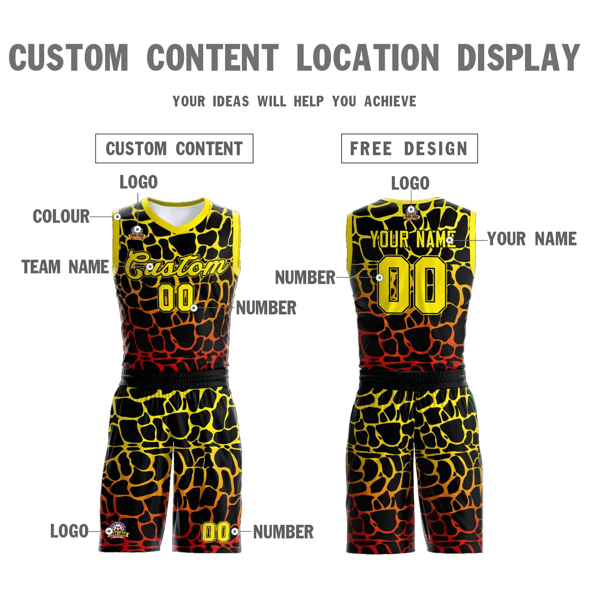 Custom Black Gold-Red Spotted Graffiti Pattern Sports Uniform Basketball Jersey - Image 3