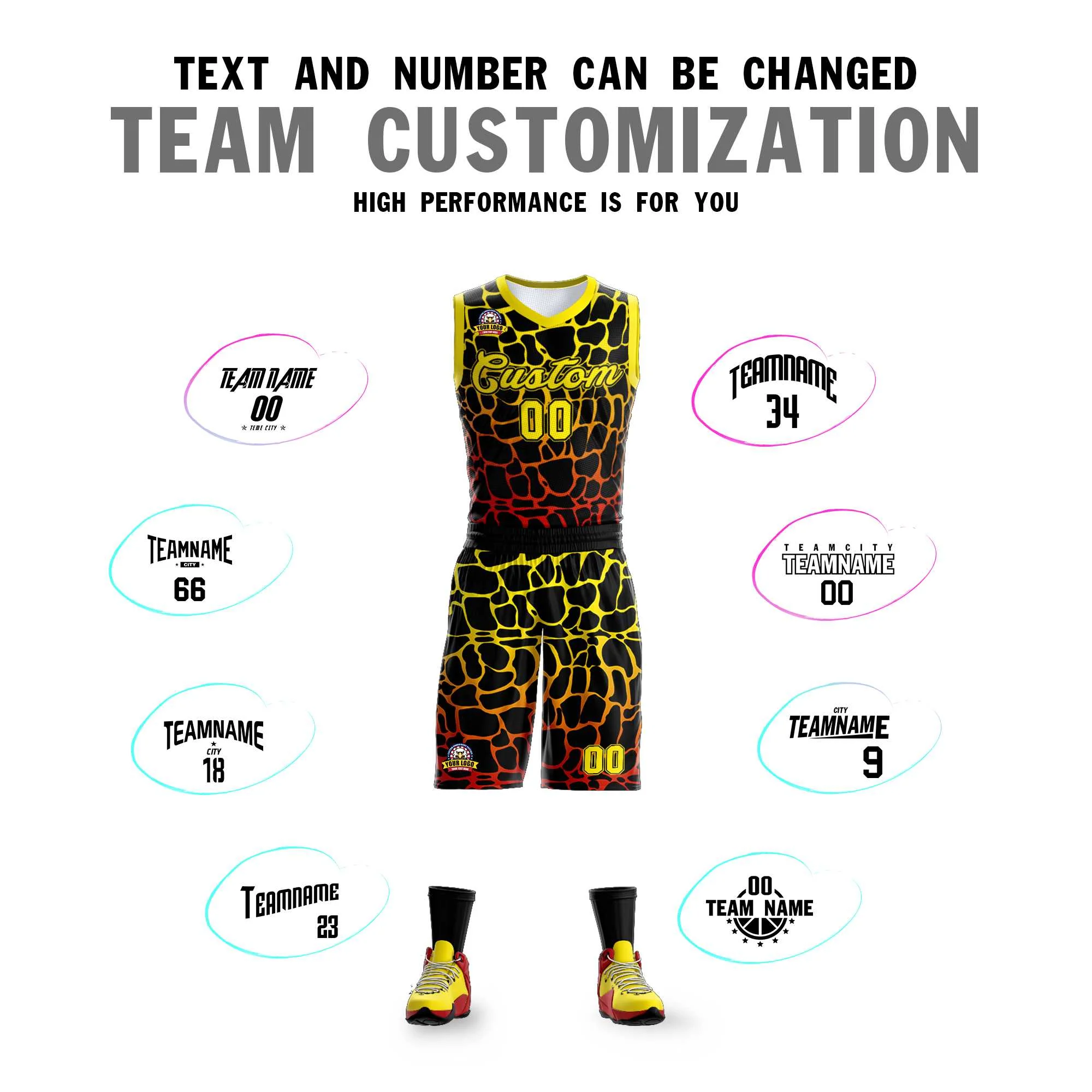 Custom Black Gold-Red Spotted Graffiti Pattern Sports Uniform Basketball Jersey - Image 4