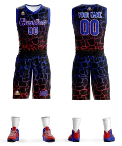 Custom Black Royal-Red Spotted Graffiti Pattern Sports Uniform Basketball Jersey