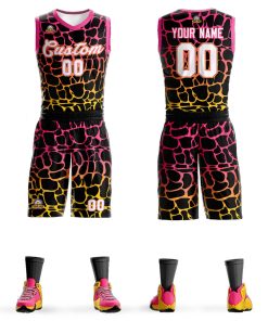 Custom Black Pink-Yellow Spotted Graffiti Pattern Sports Uniform Basketball Jersey