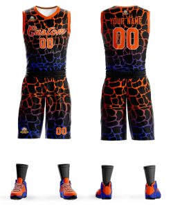 Custom Black Orange-Blue Spotted Graffiti Pattern Sports Uniform Basketball Jersey