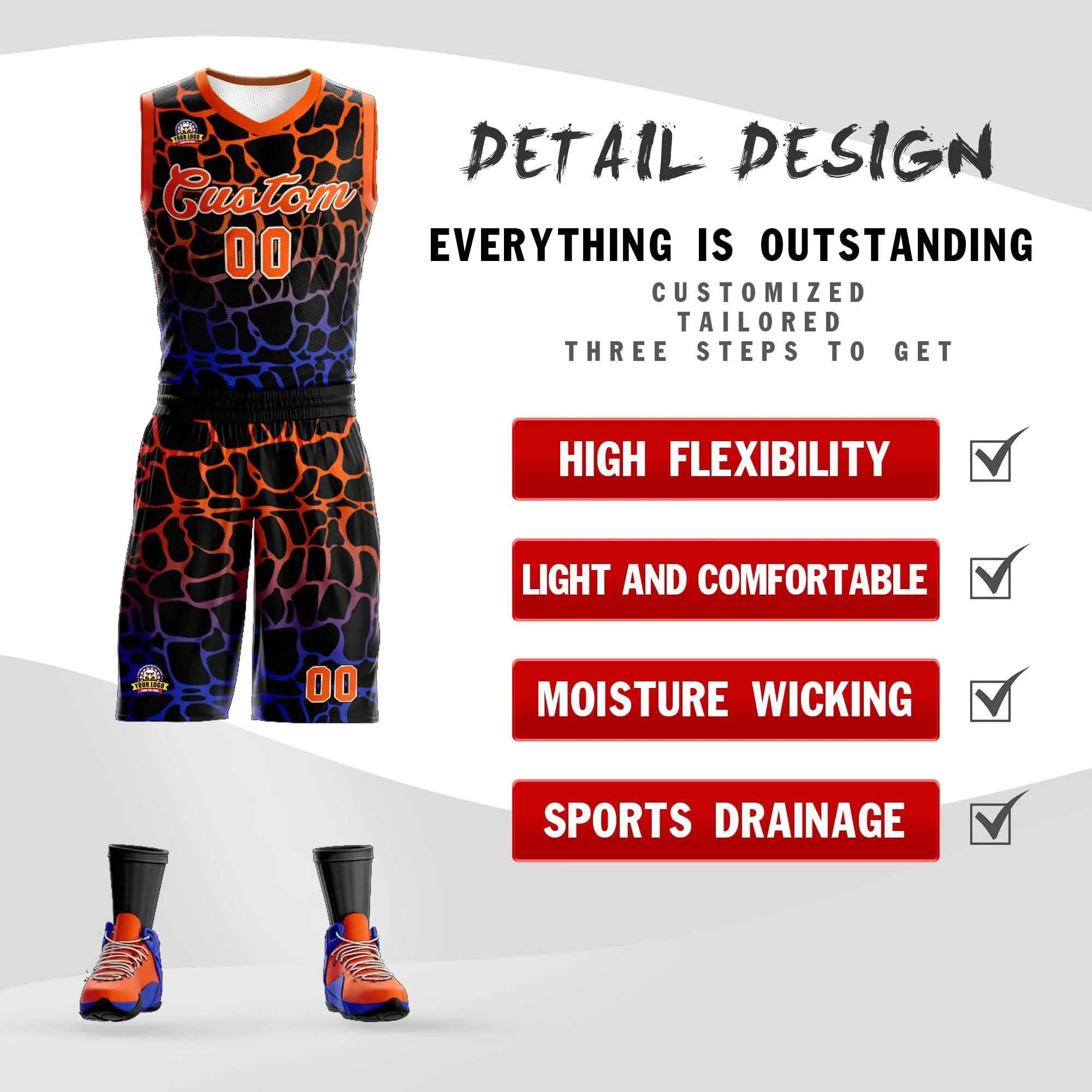 Custom Black Orange-Blue Spotted Graffiti Pattern Sports Uniform Basketball Jersey - Image 2