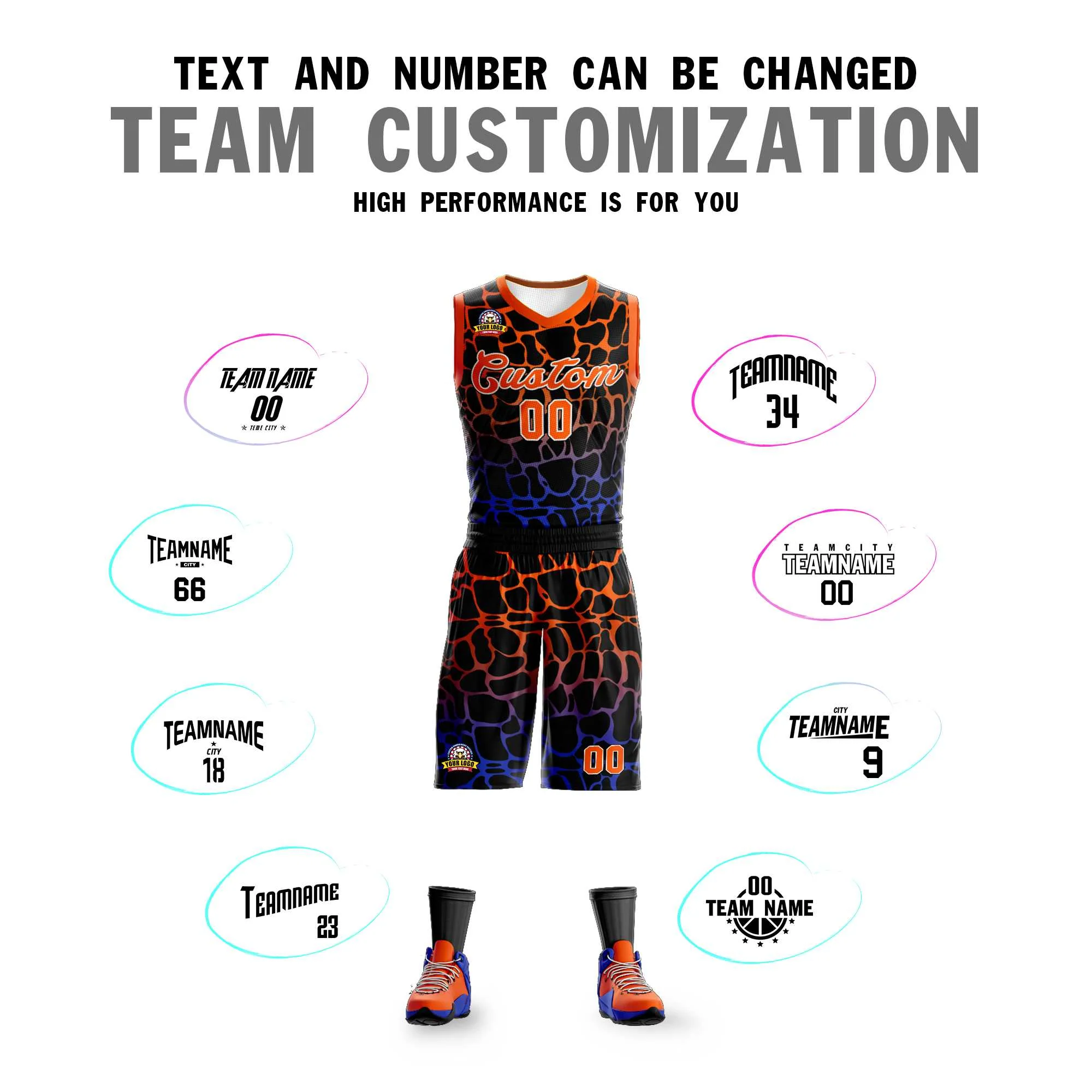 Custom Black Orange-Blue Spotted Graffiti Pattern Sports Uniform Basketball Jersey - Image 4