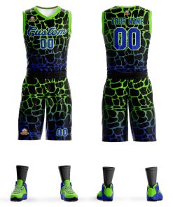 Custom Black Green-Blue Spotted Graffiti Pattern Sports Uniform Basketball Jersey