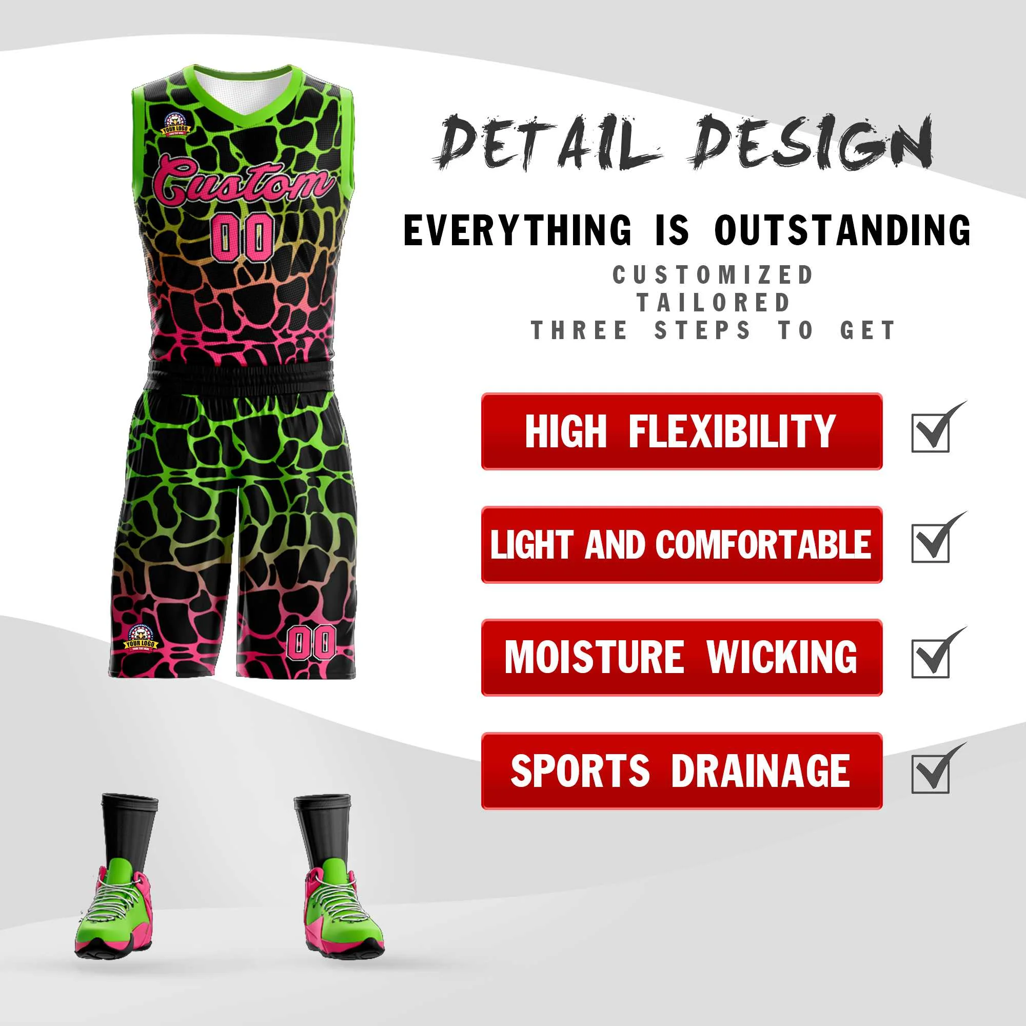 Custom Black Green-Pink Spotted Graffiti Pattern Sports Uniform Basketball Jersey - Image 2
