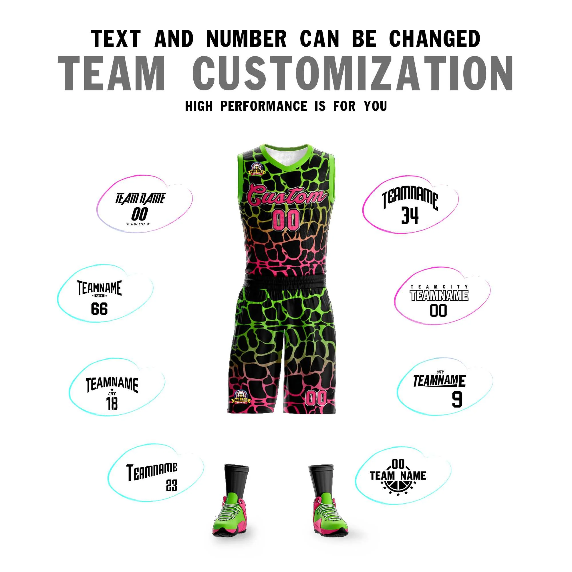 Custom Black Green-Pink Spotted Graffiti Pattern Sports Uniform Basketball Jersey - Image 4