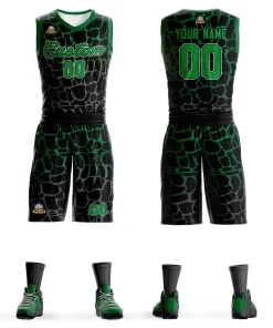 Custom Black Kelly Green-Gray Spotted Graffiti Pattern Sports Uniform Basketball Jersey