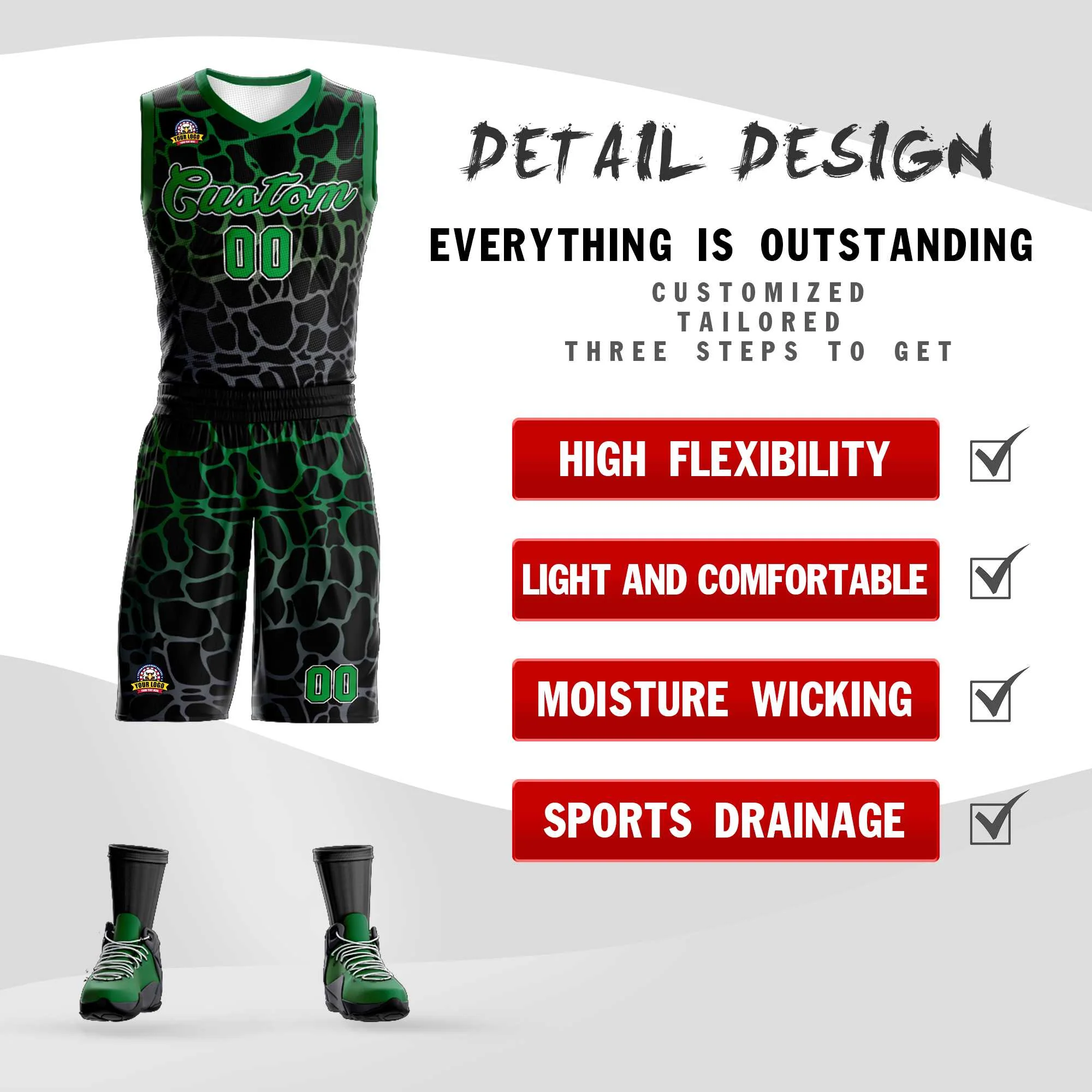 Custom Black Kelly Green-Gray Spotted Graffiti Pattern Sports Uniform Basketball Jersey - Image 2