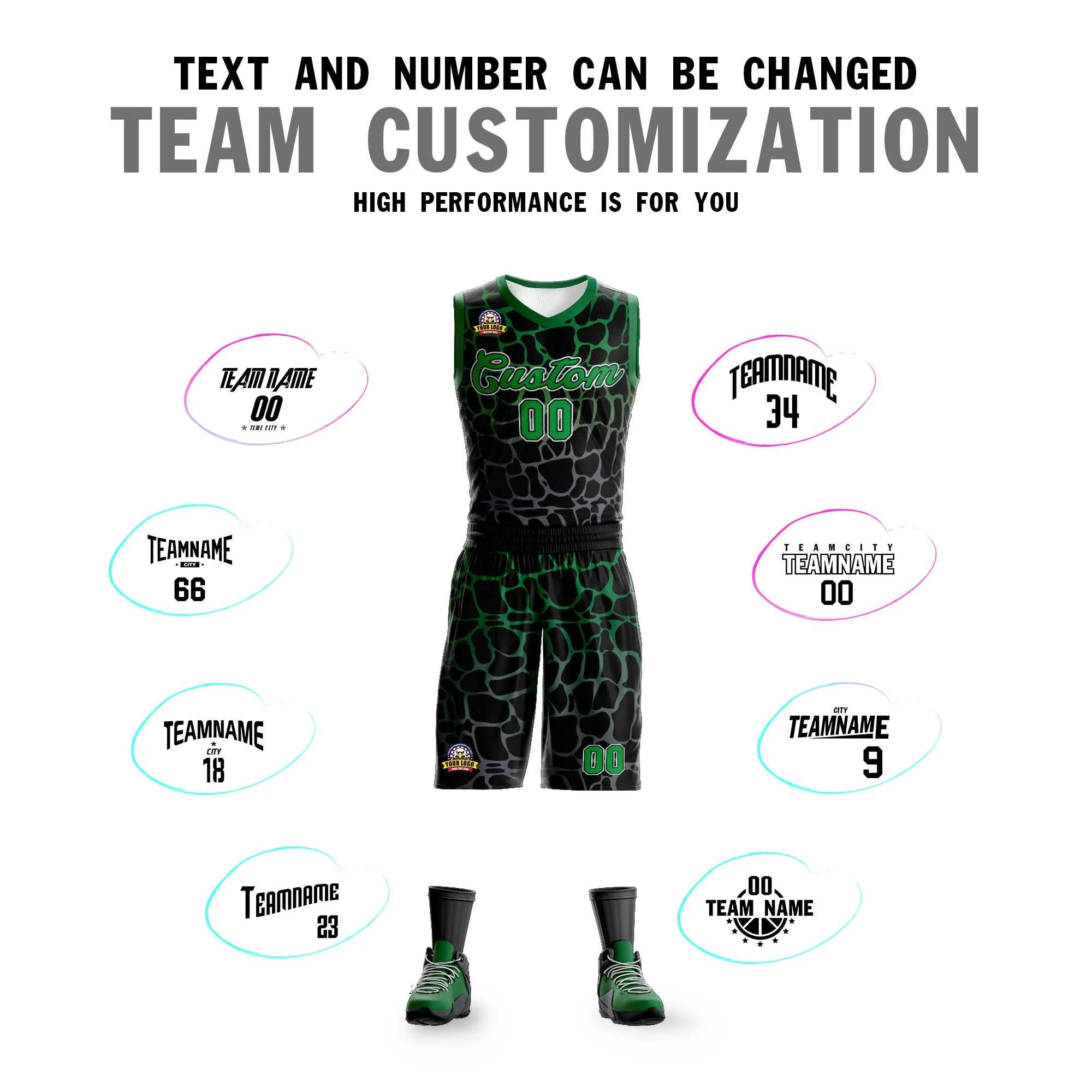 Custom Black Kelly Green-Gray Spotted Graffiti Pattern Sports Uniform Basketball Jersey - Image 4