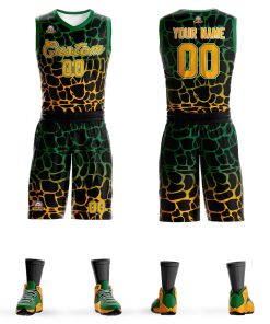 Custom Black Kelly Green-Yellow Spotted Graffiti Pattern Sports Uniform Basketball Jersey